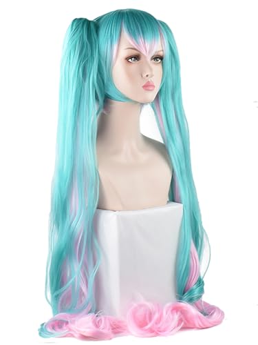 bi bi hou Sakura Miku Cosplay Perücke Pferdeschwanz Anime Cosplay Verkleidung 2020 Magical Mirai Miku Wig Halloween Karneval Party Lolita Cosplay Kostüm Zubehör Perücke 110cm Lang Zöpfen von bi bi hou