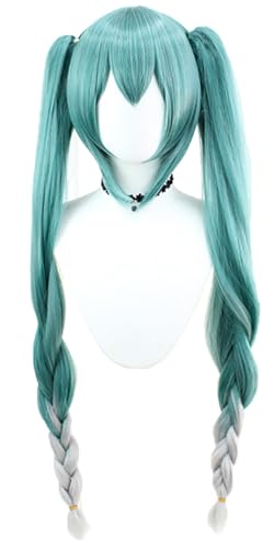 bi bi hou Snow Miku Cosplay Perücke Doppelte Pferdeschwanz Anime Cosplay Verkleidung Miku Wig Halloween Karneval Party Lolita Cosplay Zubehör Perücke 90cm Lang Zöpfen Snow Miku 2024 von bi bi hou