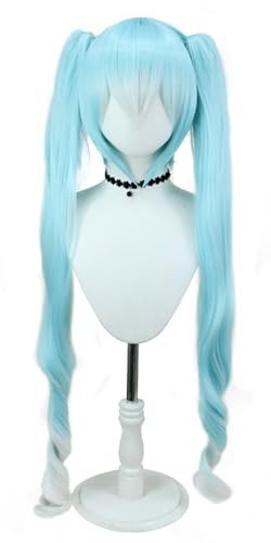 bi bi hou Snow Miku Cosplay Perücke Gelockter Doppelte Pferdeschwanz Anime Cosplay Verkleidung Miku Wig Halloween Karneval Party Lolita Cosplay Zubehör Perücke 120cm Lang Zöpfen Snow Miku 2019 von bi bi hou