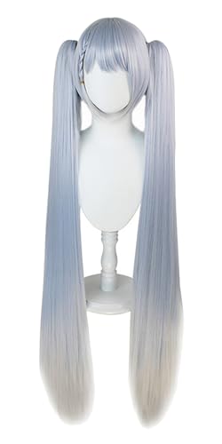 bi bi hou Snow Miku Cosplay Perücke Gerade Doppelte Pferdeschwanz Anime Cosplay Verkleidung Miku Wig Halloween Karneval Party Lolita Cosplay Zubehör Perücke 120cm Lang Zöpfen Snow Miku 2021 von bi bi hou