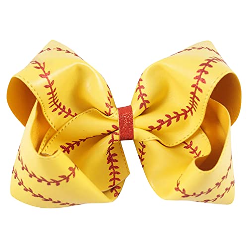 Haargummi Männer Softball-Haarspange, Schleife, zwei Farben, Softball-Haarring, Krawatte, weiß und gelb, Softball-Cheer-Schleife Haarband Damen Elastisch (Yellow, One Size) von biJerou