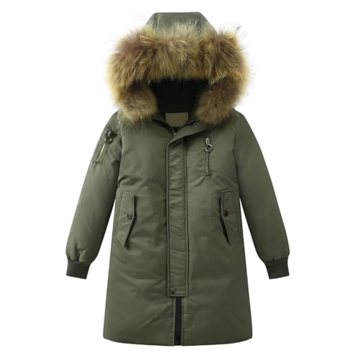 Parka Kinder Winter Gepolsterte Outwear Winterparka mit Pelzkragen Kapuze Langarm Winter Solide Fleece Mantel Verdicken Warme Oberbekleidung Daunenjacke Kinder Outdoorjacke von biJerou