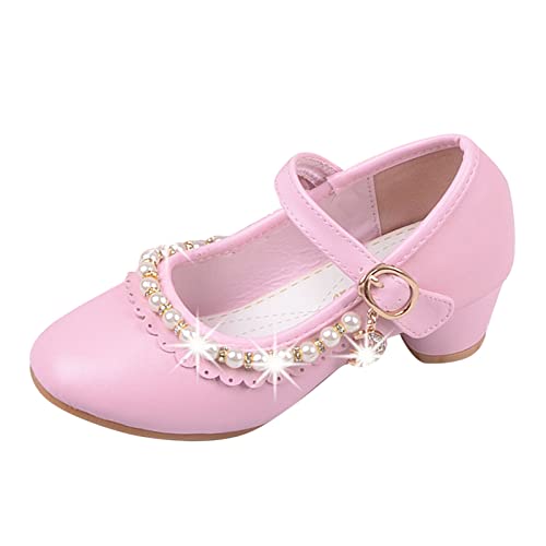 Prinzessin Schuhe Mädchen Barbie-Schuhe Schöne Mary Jane Schuhe mit Kinder Absatz Stöckelschuhe mit Perlen Ballettschuhe Flamenco Schuhe Kinder Partei Schuhe Mädchen Lederschuhe (a-Pink, 27) von biJerou