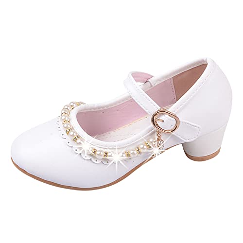 Prinzessin Schuhe Mädchen Barbie-Schuhe Schöne Mary Jane Schuhe mit Kinder Absatz Stöckelschuhe mit Perlen Ballettschuhe Flamenco Schuhe Kinder Partei Schuhe Mädchen Lederschuhe (a-White, 30) von biJerou