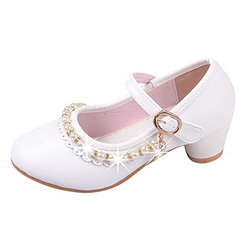 Prinzessin Schuhe Mädchen Barbie-Schuhe Schöne Mary Jane Schuhe mit Kinder Absatz Stöckelschuhe mit Perlen Ballettschuhe Flamenco Schuhe Kinder Partei Schuhe Mädchen Lederschuhe (a-White, 32) von biJerou
