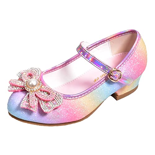 Prinzessin Schuhe Mädchen Bunte Mary Jane Schuhe Glitzer Kinder Stöckelschuhe Bowknot Stiefel mit Absatz Performance Tanzschuhe Einzelne Schuhe mit Pailletten Mädchen Boots (Pink-a, 32 Big Kids) von biJerou