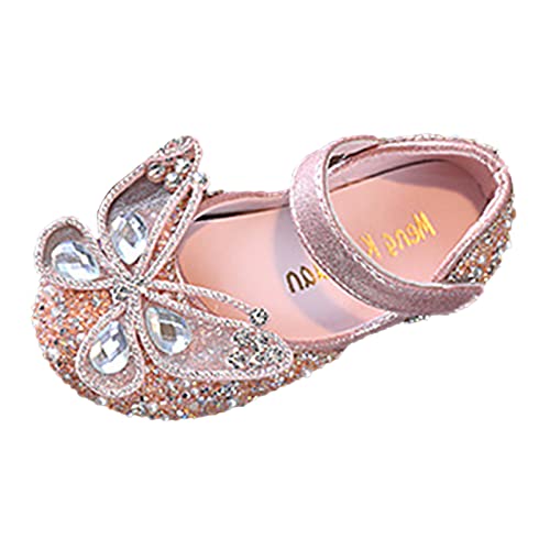 Prinzessin Schuhe Mädchen Hochzeitsschuhe mit Perlen-Strass-Verzierung Glitzer Festschuhe mit Schmetterling Mary Jane Schuhe Kinder Sandalen Eiskönigin Mädchen Lederstiefel von biJerou