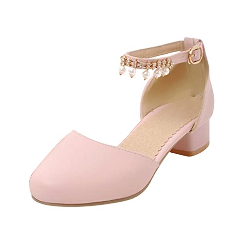 Prinzessin Schuhe Mädchen Kleid Schuhe Hochzeitsschuhe mit Absatz Mary Jane Schuhe Ballettschuhe mit Perlen High Heel Schuhe Kinder Stöckelschuhe Leder Kinderschuhe Mädchen Pumps von biJerou