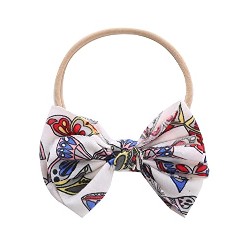 Stirnband Damen Winter Gelb Kleinkind Baby Mädchen Blumendruck Stirnband Bowknot elastisches Haarband für Kleinkinder Wollhuhn (White, One Size) von biJerou