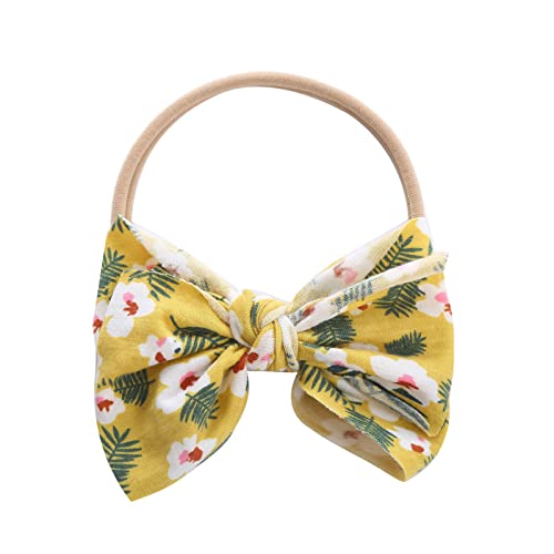 Stirnband Damen Winter Gelb Kleinkind Baby Mädchen Blumendruck Stirnband Bowknot elastisches Haarband für Kleinkinder Wollhuhn (Yellow, One Size) von biJerou