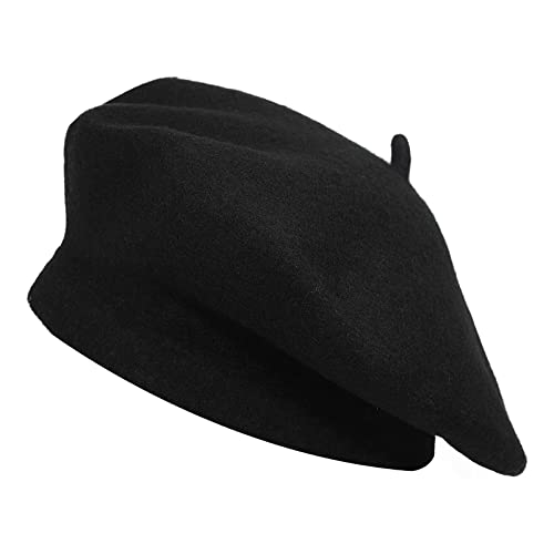 Weihnachten Accessoires Damen Baskenmütze Mütze aus Wolle für Damen Solide Mädchen Französische Farbe Baskenmütze Baskenmützen Barett Cap Damen (Black, One Size) von biJerou