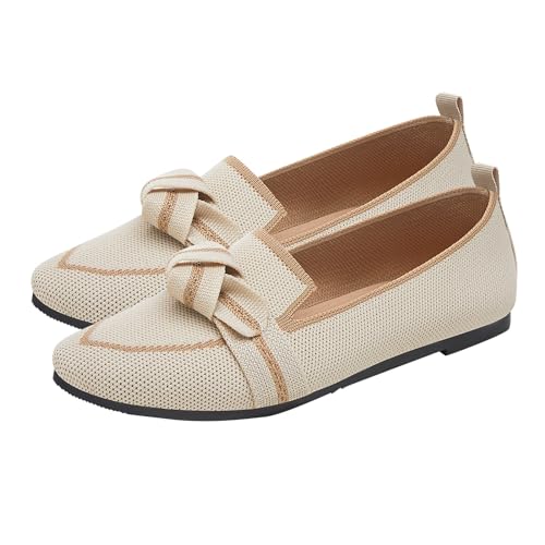 biJerou Atmungsaktive und Bequeme Freizeitschuhe für Damen mit flachem Boden und flachem Schnitt Damen Schuhe Winter 35 (White, 37) von biJerou