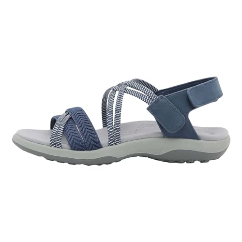 biJerou Damen Casual Paste Flache Rom Schuhe Damen Sportsandalen Gummiband Übergröße Damenschuhe Schuhe Silber Damen Flach (Blue, 42) von biJerou