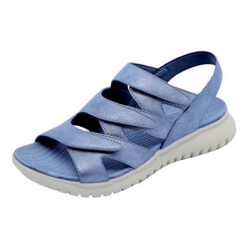 biJerou Damen Casual Schnalle flache römische Schuhe Sommermode Damen Sandalen Damen Sandalen Sommer Glitzer (Blue, 36) von biJerou