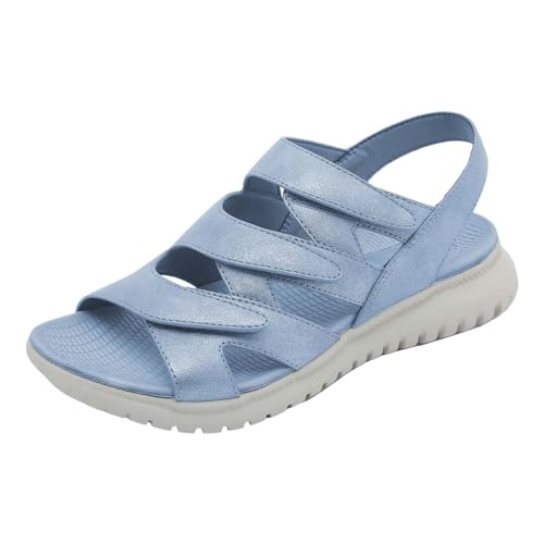 biJerou Damen Casual Schnalle flache römische Schuhe Sommermode Damen Sandalen Damen Sandalen Sommer Glitzer (Light Blue, 40) von biJerou