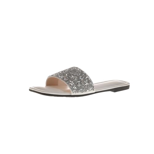 biJerou Damen-Flip-Flops mit flachem Boden und Pailletten und Strasssteinen für den Sommer Gelbe Schuhe Damen Stiefeletten (White, 36) von biJerou