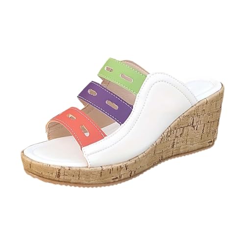 biJerou Damen Hohe Schuhe Glitzer Hausschuhe Hohl Casual Hausschuhe Slope Bottom Schuhe Retro Sandalen Schuhe Damen Altrosa (White, 37) von biJerou