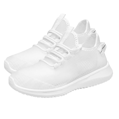 biJerou Damen Sommer Fly Woven leichte Mesh atmungsaktive und Bequeme Schnür-Sportschuhe Freizeitschuhe Keilabsatz Schuhe Damen Sneaker 36 (White, 40) von biJerou