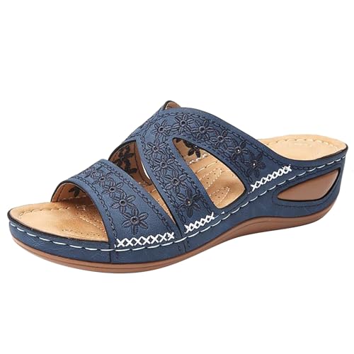 biJerou Damen Sommer Slope Heel Fischmaul Dicker Boden Bestickt Cool Mop 77 Onlineshop Schuhe Damen (Blue, 40) von biJerou