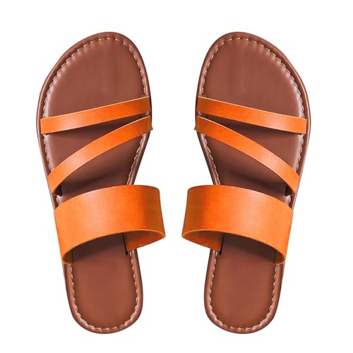 biJerou Damen-Sommer-Strandschuhe in Übergröße mit flachem Boden und Flip-Flops Fidelio Schuhe Damen Hallux (Orange, 40) von biJerou