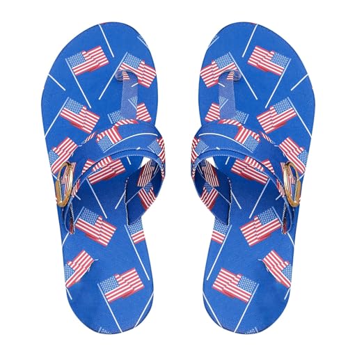 biJerou Damen Sommerfüße Clip Toe Flat Bottom Independent Day Print Schnalle Hausschuhe Vital Schuhe Damen 37 (Blue, 37) von biJerou