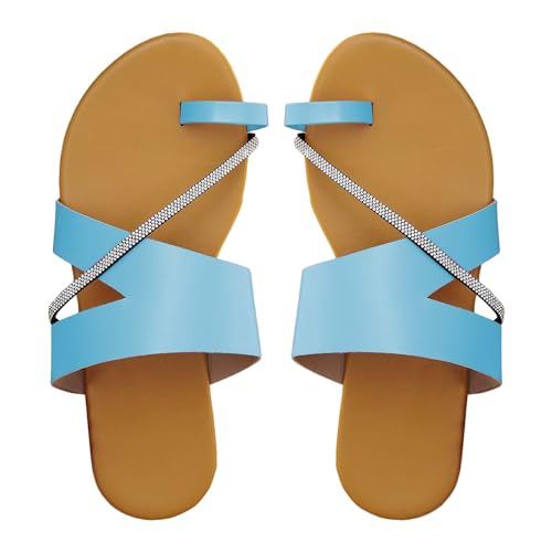 biJerou Damen Strand-Clip-Zehen-Hausschuhe, hohle lässige Hausschuhe, flache Schuhe, Vintage-Sandalen Damen Schuhe Mit Absatz 41 (Blue, 37) von biJerou