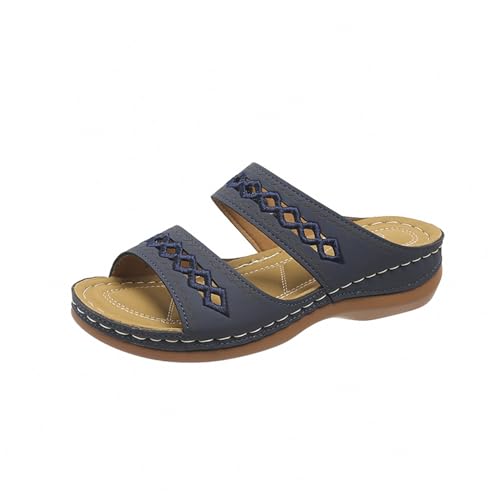 biJerou Damen Strand Hausschuhe mit Slope Heel Hohl Casual Hausschuhe Slope Bottom Schuhe Retro Sandalen Damen Weiße Schuhe (Blue, 39) von biJerou