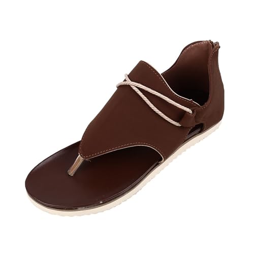 biJerou Einfarbige, lässige und modische flache Sandalen für Damen, leichte flache Sandalen Schuhe Damen Schwarz Braune Sohle (Brown, 39) von biJerou