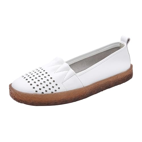 biJerou Einfarbige Flache Schuhe für Damen, hohl, atmungsaktiv, modisch und lässig Schuhe Damen 97 Unter 60 (White, 37) von biJerou