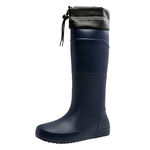 biJerou Extra hohe Regenschuhe mit flacher Sohle für Herren, Wasserschuhe für Herren, mit Geschirr und festem Baumwollvlies, lange Regenstiefel, 40 Meter, Gummischuhe Herren Schuhe Japan (Blue, 43) von biJerou