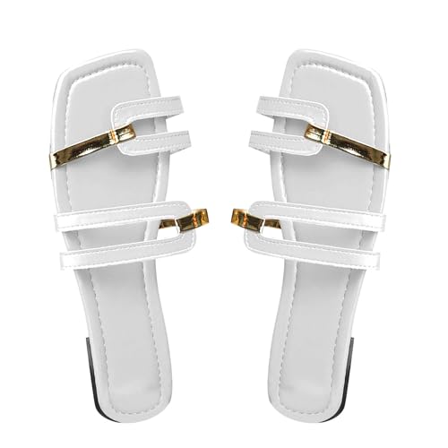 biJerou Flache Sommer-Sandalen und Hausschuhe in Übergröße mit Farbblock-Design für Damen Leichte Schuhe Damen Atmungsaktiv (White, 39) von biJerou