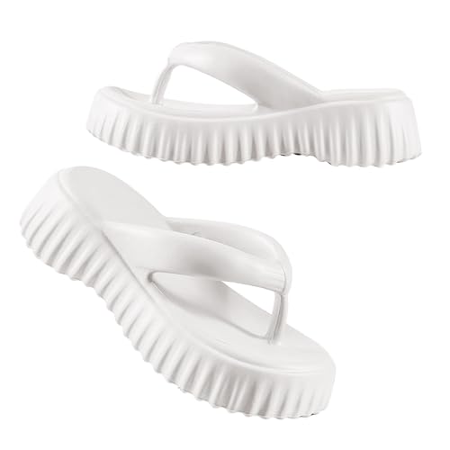 biJerou Frau Net rot erhöht Flip-Flops mit dickem Boden im Sommer draußen und trägt einen weichen Boden, tritt auf Sense-Clip-Füße, Stollen-Sandalen-Hausschuhe Schuhe Sommer Damen Glitzer (White, 40) von biJerou