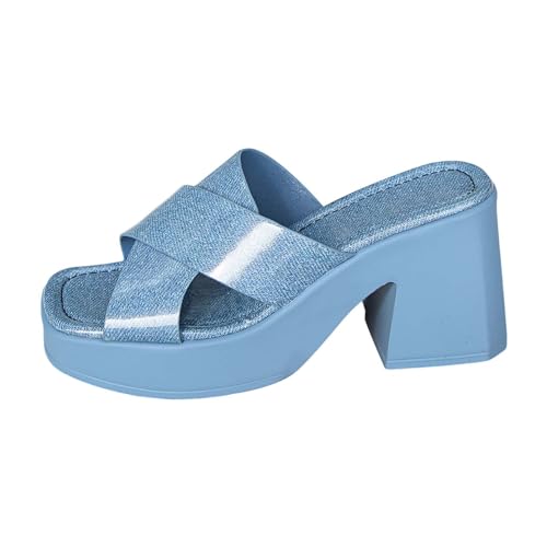 biJerou Frauen Strand Slope Heel Hausschuhe Hohl Casual Hausschuhe Slope Bottom Schuhe Retro Sandalen Schuhe Unter 5 Damen (Blue, 36) von biJerou