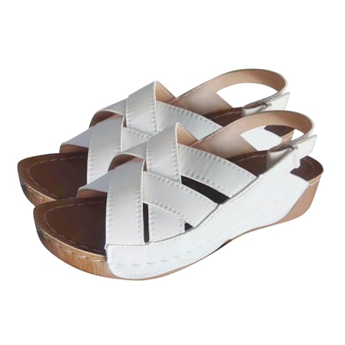 biJerou Getragene Damen Sandalen 40 Strandsandalen mit Schrägabsatz Schuhe La Trainer Damen (White, 43) von biJerou