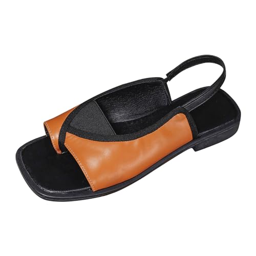 biJerou Große flache Sandalen weiblich 2024 Zehen europäische und amerikanische Köpfe Freizeit nach gemütlichen Außenhandel römischen Sandalen Damen Schuhe Schwarz Flach Sommer (Orange, 40) von biJerou