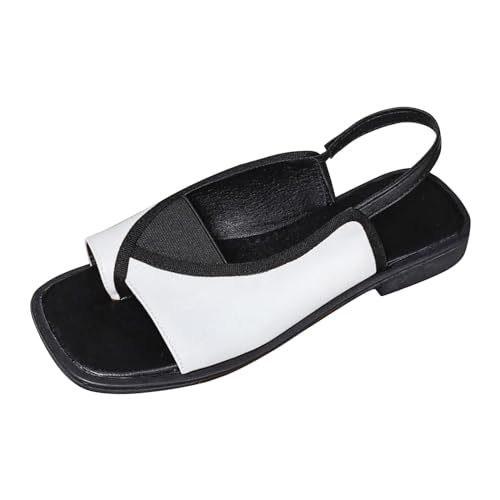 biJerou Große flache Sandalen weiblich 2024 Zehen europäische und amerikanische Köpfe Freizeit nach gemütlichen Außenhandel römischen Sandalen Damen Schuhe Schwarz Flach Sommer (White, 36) von biJerou