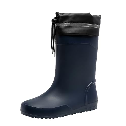 biJerou Hochwertige Herren-Regenstiefel mit mittelhoher Wade und flacher Sohle für die Regenzeit Bommel Herren Schuhe 46 (Blue, 41) von biJerou