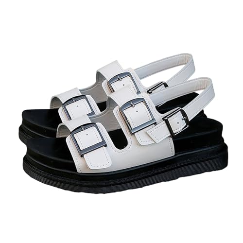 biJerou Jack Sandalen Damen Rot untere Schnalle lässige Sportsandalen Schuhe Binden Damen (White, 35) von biJerou