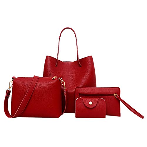 biJerou Kleine Geldbörsen Herren Lederpaket Frauentasche + Kartentasche + Messenger-Muster 4Stück Handtasche + Crossbody-Tasche Brieftasche Damen Kariert (Red, One Size) von biJerou