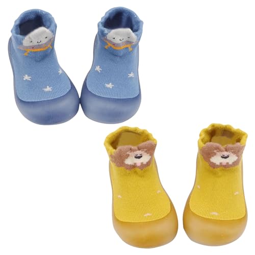 biJerou Kleinkind Baby Mädchen Socke Schuh Elastische Indoor Slipper Infant Erste Cartoon Katzen Weiche Sohle Gummi Schuhe Kleinkind Schuhe (Dark Blue, 24) von biJerou