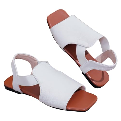 biJerou Lässige, elastische, Flache Rom-Schuhe für Damen, Sommermode, Damen-Sandalen Wasserdicht Schuhe Damen Winter (White, 40) von biJerou