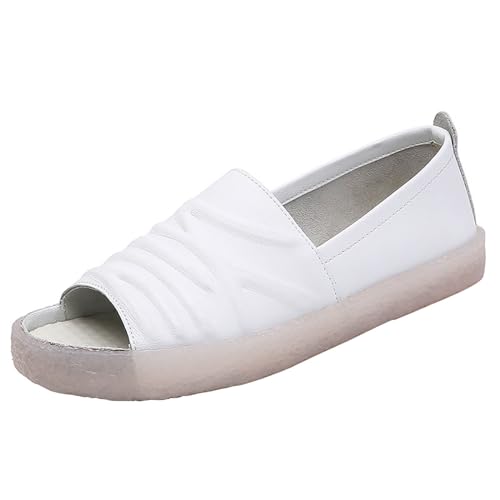 biJerou Lässige, modische, einfarbige, flache Fischmaul-Sandalen aus für Damen Keilabsatz Sandalen Damen Schwarz (White, 35) von biJerou