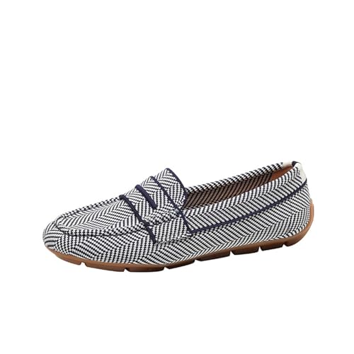 biJerou Leichte Strick-Loafer für Damen, Fahr-Loafer, lässiger Slip-On, Flache, Bequeme Bootsschuhe, atmungsaktive Schuhe mit flachem Boden Damen Weiße Schuhe Elegant (Blue, 39) von biJerou