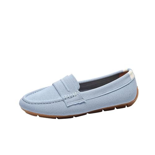 biJerou Leichte Strick-Loafer für Damen, Fahr-Loafer, lässiger Slip-On, Flache, Bequeme Bootsschuhe, atmungsaktive Schuhe mit flachem Boden Schuhe Damen Geschlossen (Blue, 36) von biJerou