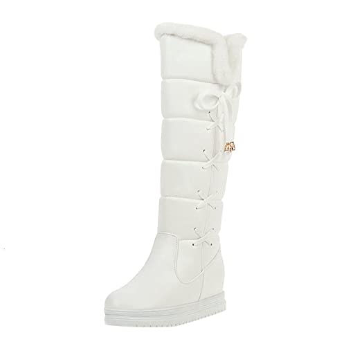 biJerou Schneestiefel Damen Cute Hohe Stiefel mit Weich Dicke Sohle Rutschfeste Outdoor-Stiefel Verdickte Winterstiefel Warme und Bequeme Lange Stiefel Wasserdicht Stiefel Damen Lederstiefel von biJerou