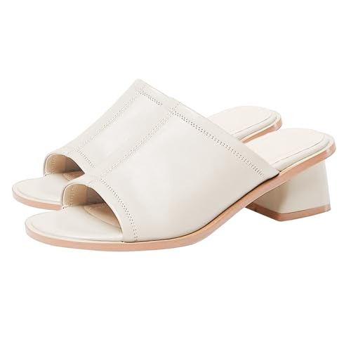 biJerou Schuhe Mit Keilabsatz Für Damen Winter Absätzen und quadratischer Zehenpartie, Retro-Sandalen mit mittelhohen Absätzen Damen Schuhe Winter 41 (White, 35) von biJerou