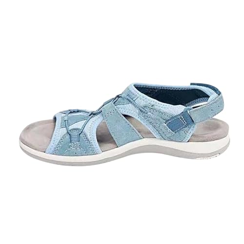 biJerou Sommer-Damen-Sandalen mit rundem Zehenbereich, atmungsaktiv, lässig, übergroß, Strandsandalen mit flachem Boden Schuhe Damen Blau Pumps (Blue, 39) von biJerou