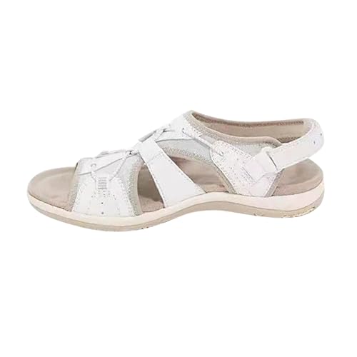 biJerou Sommer-Damen-Sandalen mit rundem Zehenbereich, atmungsaktiv, lässig, übergroß, Strandsandalen mit flachem Boden Schuhe Damen Blau Pumps (White, 42) von biJerou