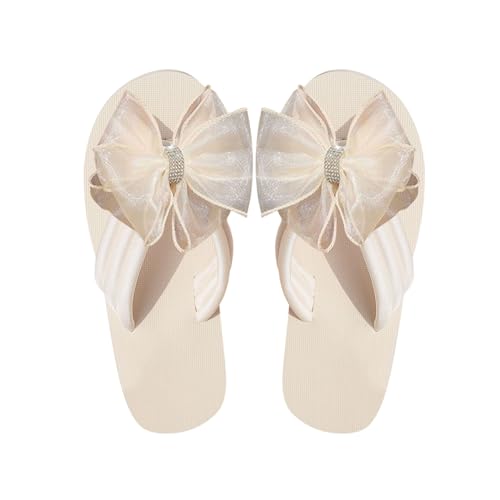 biJerou Sommer Wort Drag Handgemachte Schleife Große Größe Mode Vielseitige Flache Sand Hausschuhe Frauen Damen Schuhe Pumps Gr. 34 (White, 36) von biJerou