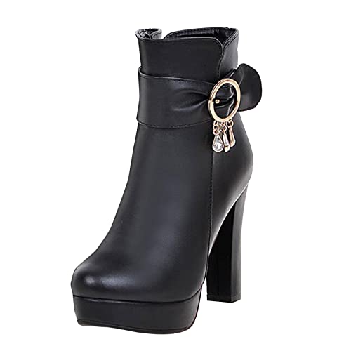 biJerou Stiefeletten Damen Mode Seitlichem Reißverschluss Winterboots Ankle Boots mit Klobiger Absatz Wunderschöne Wasserdichte Boots Lederboots Freizeitstiefel Damen Winterstiefel von biJerou